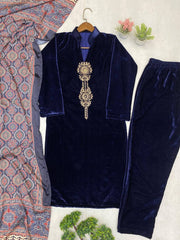 Attractive Black Velvet Sequence Work Palazzo Suit