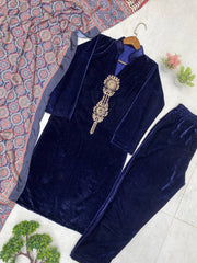 Attractive Black Velvet Sequence Work Palazzo Suit