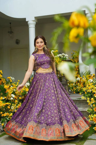 Exclusive Purple Organza Digital Printed Lehenga