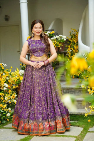 Exclusive Purple Organza Digital Printed Lehenga