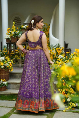 Exclusive Purple Organza Digital Printed Lehenga