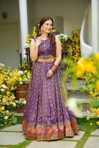 Exclusive Purple Organza Digital Printed Lehenga