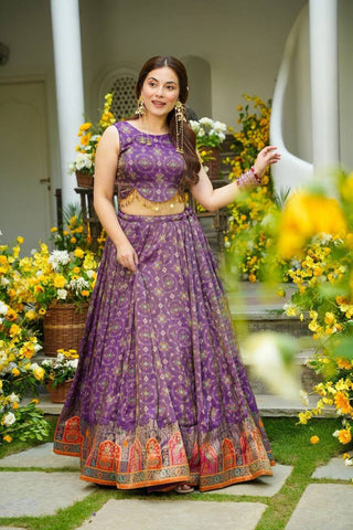 Exclusive Purple Organza Digital Printed Lehenga
