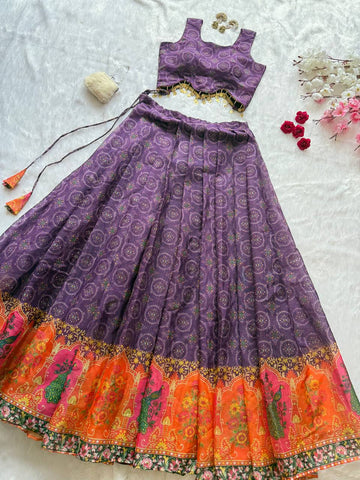 Exclusive Purple Organza Digital Printed Lehenga
