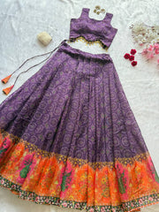 Exclusive Purple Organza Digital Printed Lehenga
