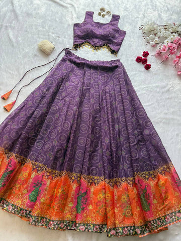 Exclusive Purple Organza Digital Printed Lehenga