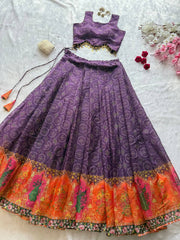 Exclusive Purple Organza Digital Printed Lehenga