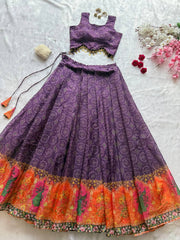 Exclusive Purple Organza Digital Printed Lehenga