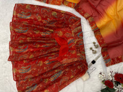 Lovely Red Organza Digital Printed Anarkali Gown