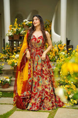 Lovely Red Organza Digital Printed Anarkali Gown