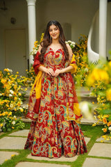 Lovely Red Organza Digital Printed Anarkali Gown