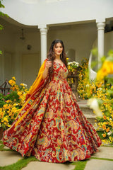 Lovely Red Organza Digital Printed Anarkali Gown