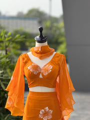 Lovely Orange Georgette Handpaint Lehenga Choli