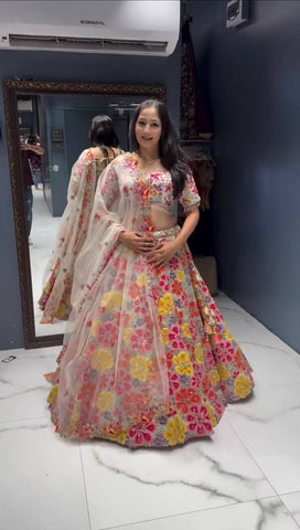 Charming White Georgette with Sequence Work Lehenga Choli