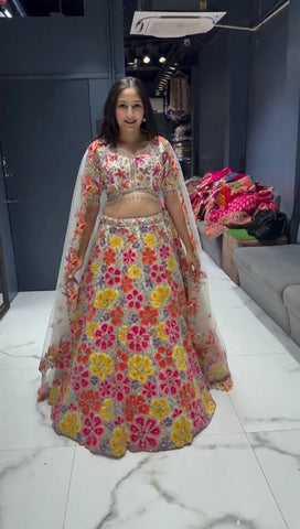 Charming White Georgette with Sequence Work Lehenga Choli