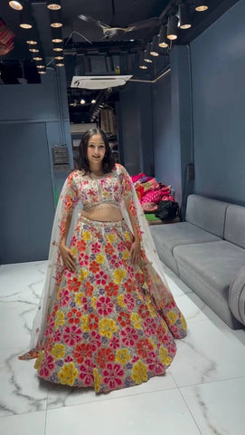 Charming White Georgette with Sequence Work Lehenga Choli