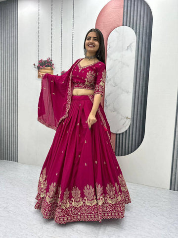 Admiring Pink Chinon Embroidery Work Lehenga Choli