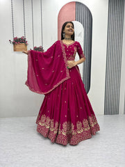 Admiring Pink Chinon Embroidery Work Lehenga Choli