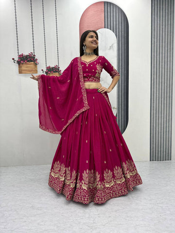 Admiring Pink Chinon Embroidery Work Lehenga Choli
