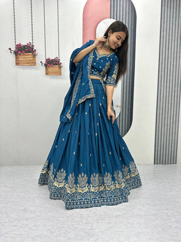 Admiring Pink Chinon Embroidery Work Lehenga Choli