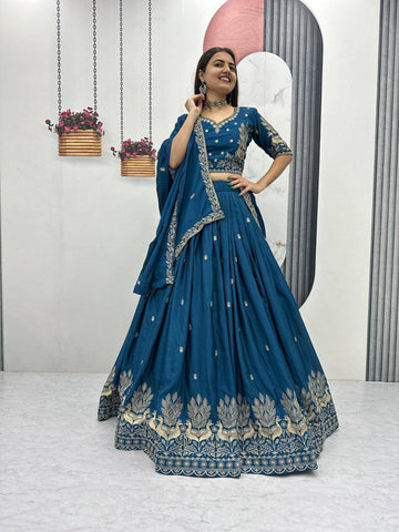 Admiring Pink Chinon Embroidery Work Lehenga Choli