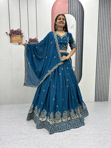 Admiring Pink Chinon Embroidery Work Lehenga Choli
