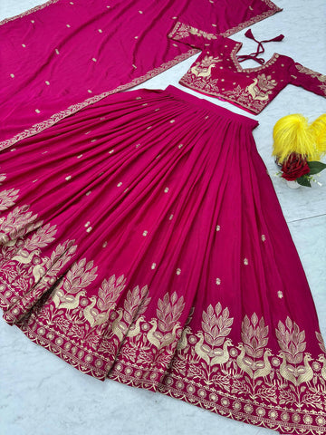 Admiring Pink Chinon Embroidery Work Lehenga Choli