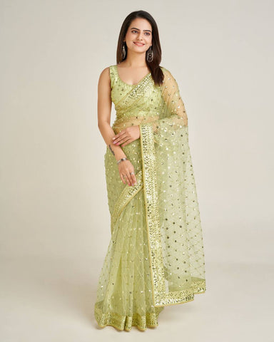 Daisy Green Net with Sequins Work Saree