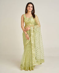Daisy Green Net with Sequins Work Saree
