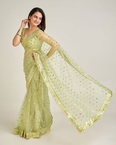 Daisy Green Net with Sequins Work Saree