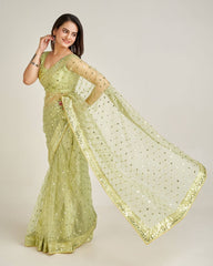Daisy Green Net with Sequins Work Saree