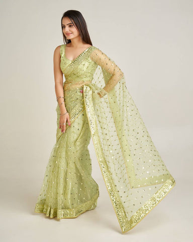 Daisy Green Net with Sequins Work Saree