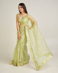 Daisy Green Net with Sequins Work Saree