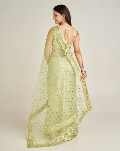 Daisy Green Net with Sequins Work Saree