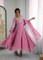 Glorious Pink Faux Sequence Work Anarkali Gown