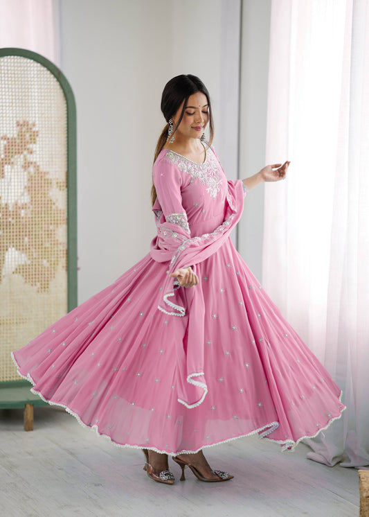 Glorious Pink Faux Sequence Work Anarkali Gown