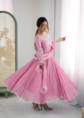 Glorious Pink Faux Sequence Work Anarkali Gown