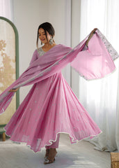 Glorious Pink Faux Sequence Work Anarkali Gown