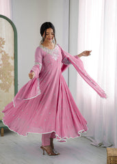 Glorious Pink Faux Sequence Work Anarkali Gown