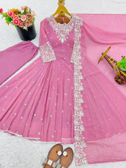Glorious Pink Faux Sequence Work Anarkali Gown