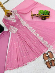 Glorious Pink Faux Sequence Work Anarkali Gown