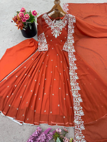 Glorious Pink Faux Sequence Work Anarkali Gown