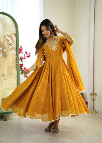 Glorious Pink Faux Sequence Work Anarkali Gown