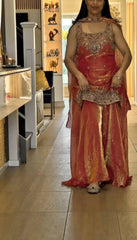 Pretty Orange Silk Embroidery Work Palazzo Suit