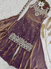 Pretty Orange Silk Embroidery Work Palazzo Suit