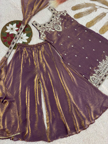 Pretty Orange Silk Embroidery Work Palazzo Suit