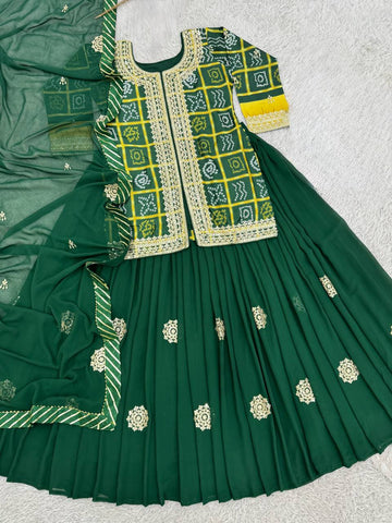 Designer Red Chinon Embroidery Work Lehenga Choli