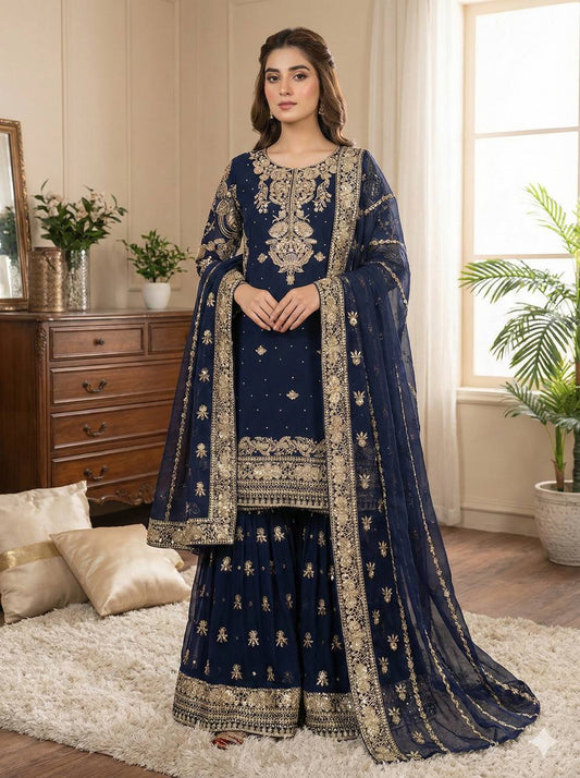 Daisy Blue Georgette Sequence Work Sharara Suit