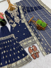 Daisy Blue Georgette Sequence Work Sharara Suit