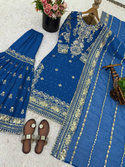 Daisy Blue Georgette Sequence Work Sharara Suit